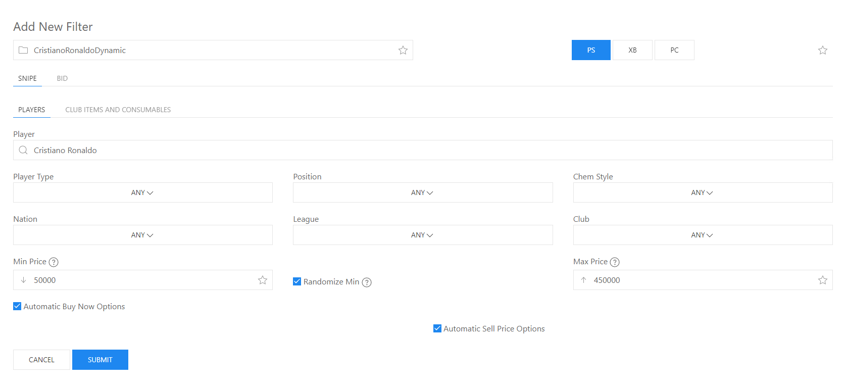 Single card Snipe Filter with Dynamic Pricing Option