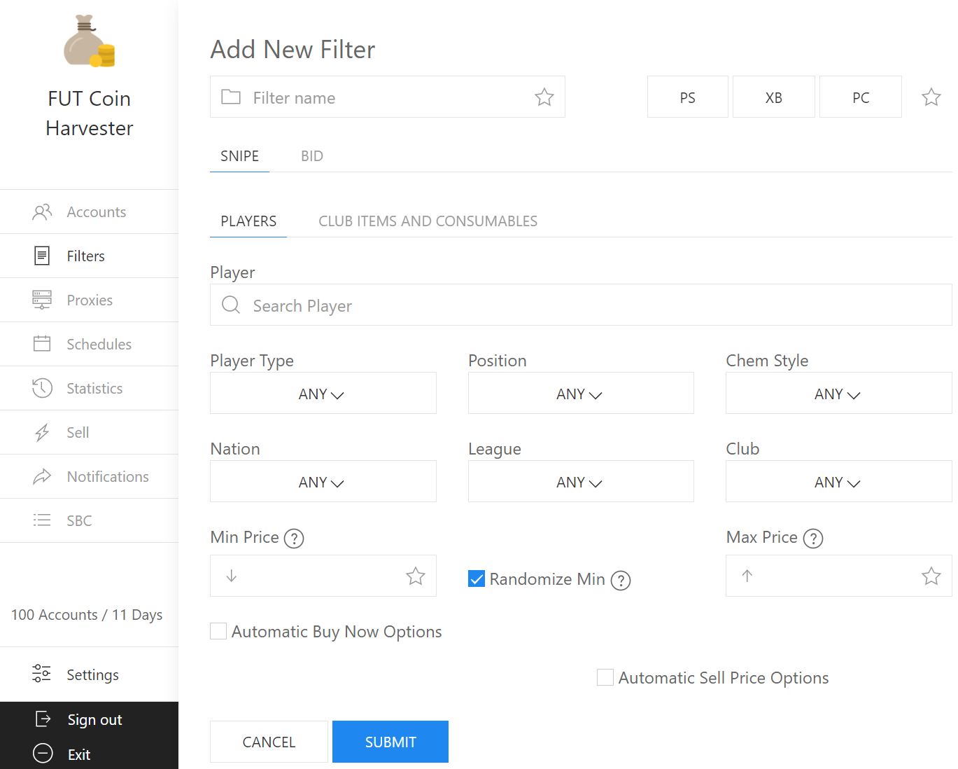 FUT Coin Harvester Example Screen